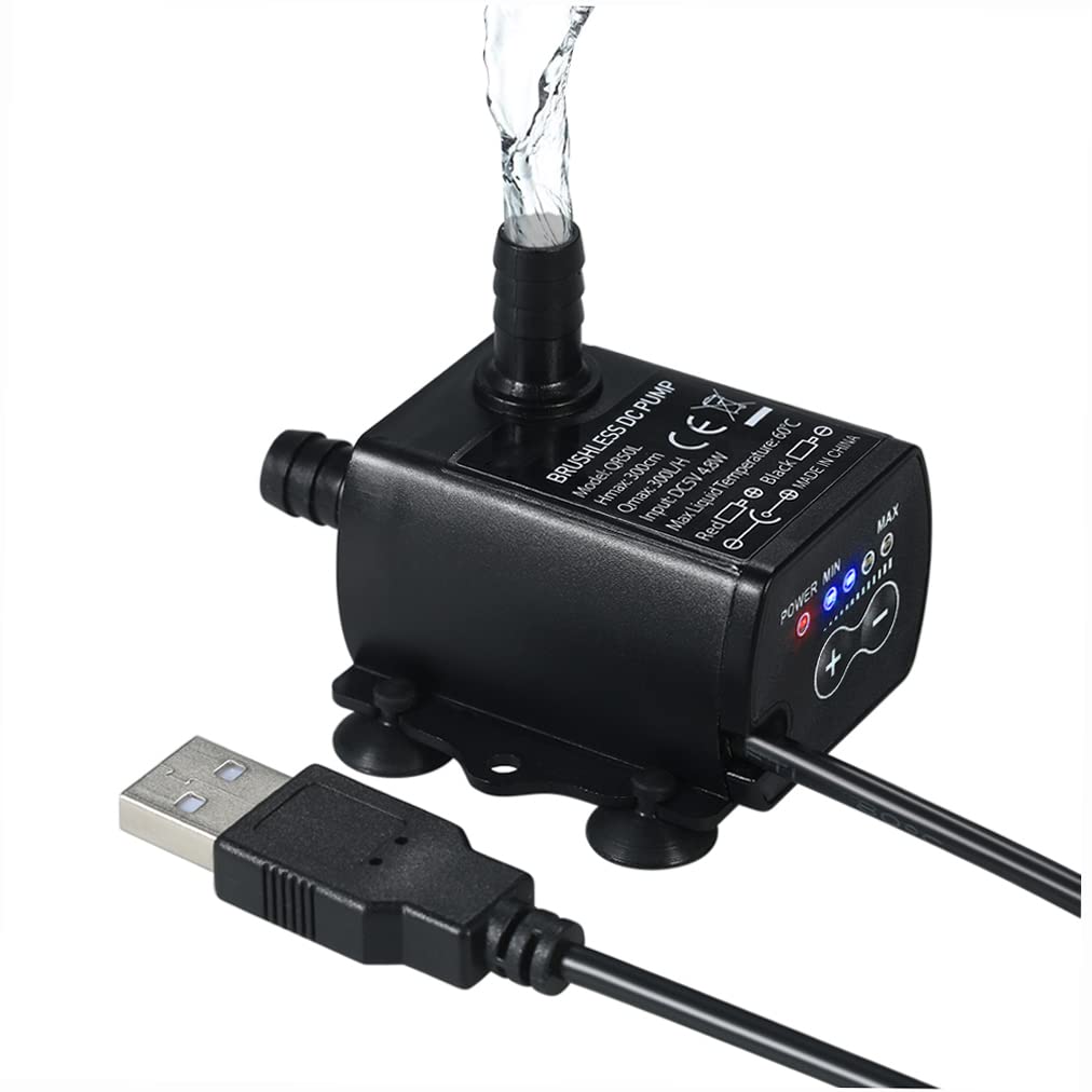 Ultra Quiet Mini USB DC5V Water Pump - Brushless Submersible 4.8W 300L/H 300cm Lift - Ideal for Aquariums, Fountains & Hydroponics
