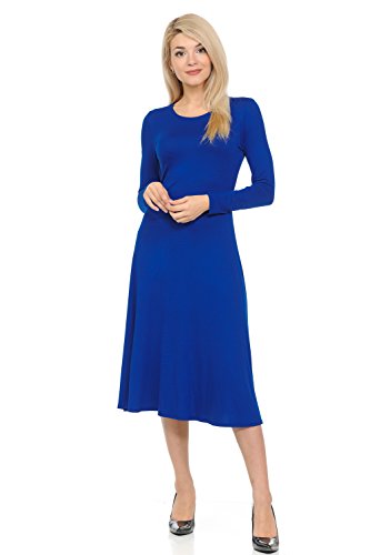 Iconic Luxe Women's Long Sleeve A-Line Midi Dress - Elegant Office Wear & Party Cocktail Dress for Fall Winter Fashion