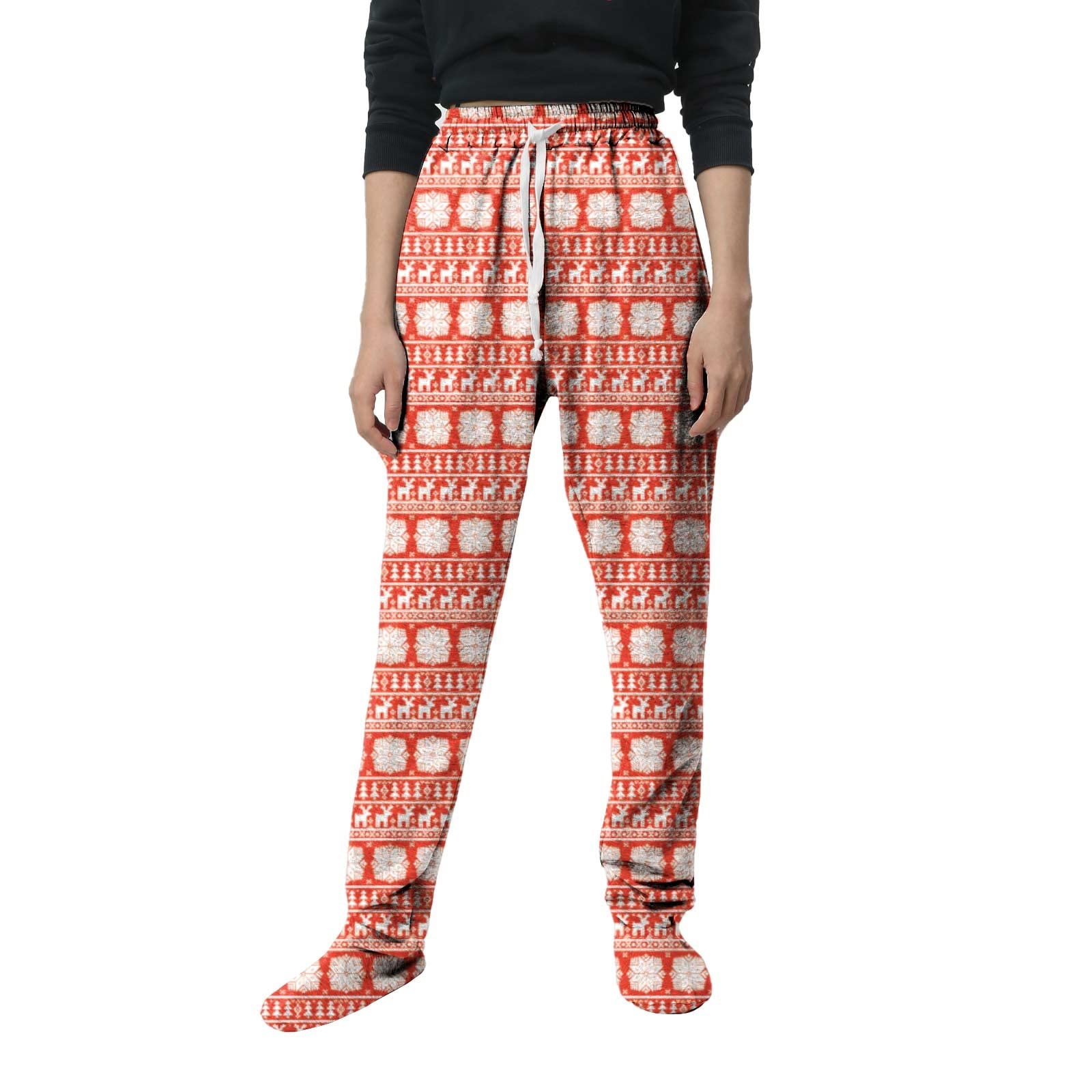 Women's Fleece-Lined Footed Sweatpants with Elastic Waist & Drawstring - Cozy Buffalo Plaid Pajama Pants for Winter - Lounge, Sleep & Home Comfort Wear