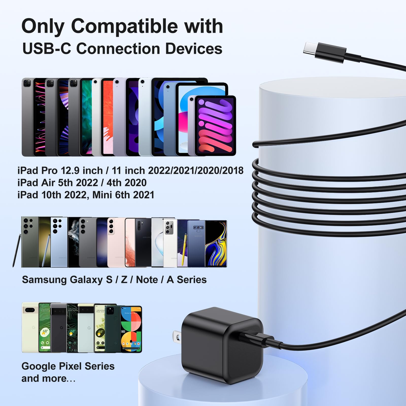 2-Pack AGTRAY Mini USB C Charger Block & 6.6ft Cables - PD Fast Charging Cube for iPhone 16/15 Pro Max/Plus, iPad Pro/Air 5/Mini 6 - Perfect for Travel, Home & Office Fast Charging