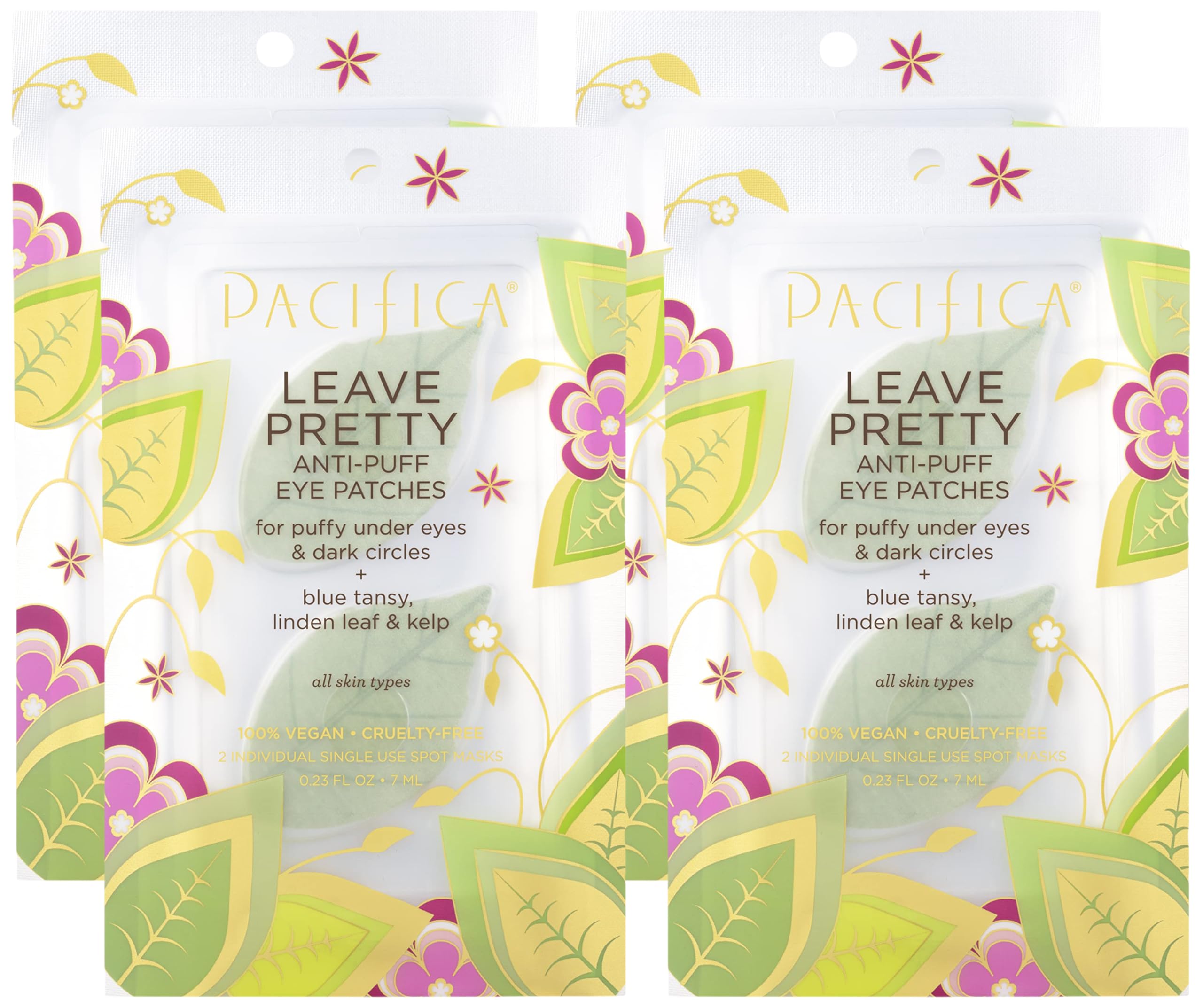 Pacifica Leave Pretty Eye Patches 1 Pair (Pack of 4) - Hydrating Under Eye Gel Patches for Dark Circles & Puffiness - Perfect for Skincare Routine & Travel