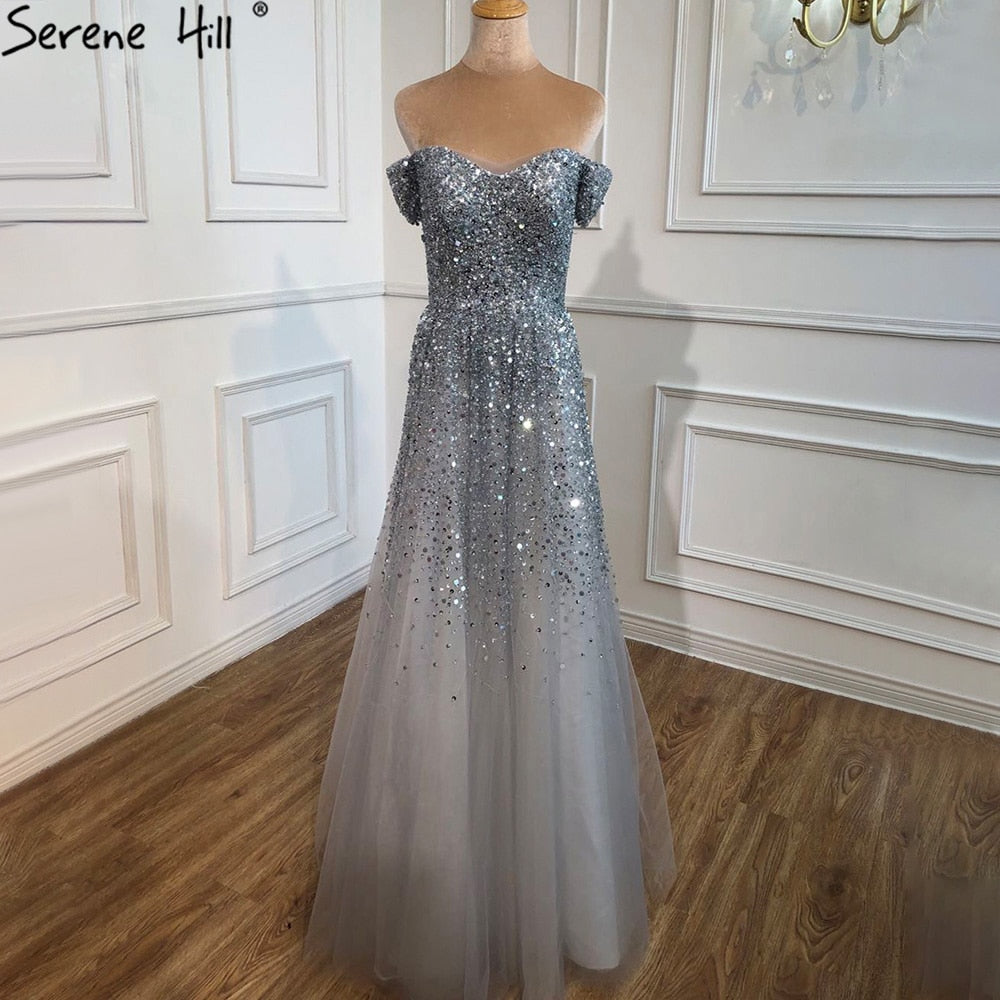 Serene Hill Grey Luxury A-Line Evening Dress with Beaded Bling - Sexy Women's Formal Gown for Wedding, Party & Special Occasions - LA70802 | Perfect for Prom, Cocktail Events & Black Tie Galas