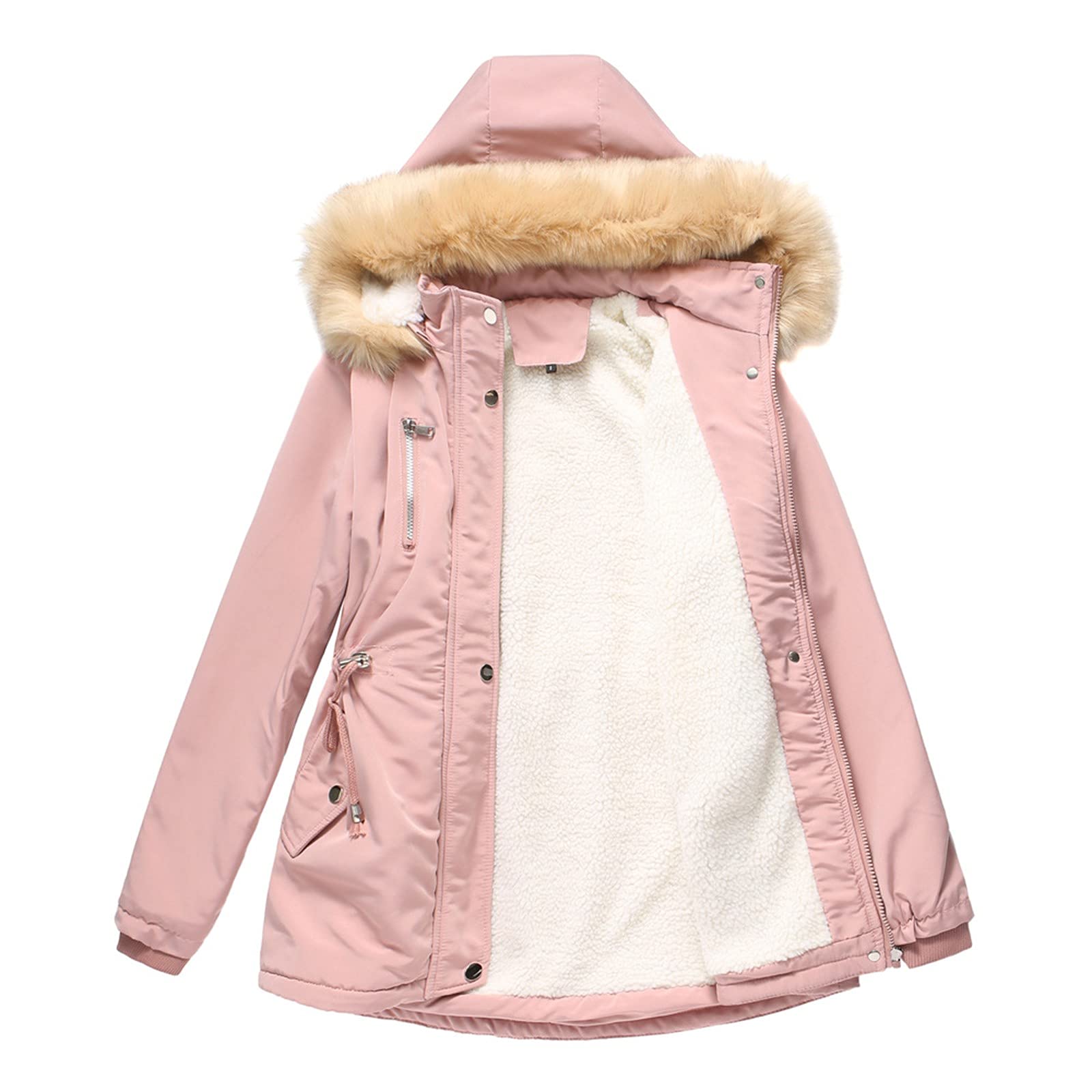 Women's Winter Fleece-Lined Parka Jacket with Removable Hood & Faux Fur Trim - Warm Thickened Hooded Coat with Pockets for Outdoor Activities, Snow Sports & Casual Wear