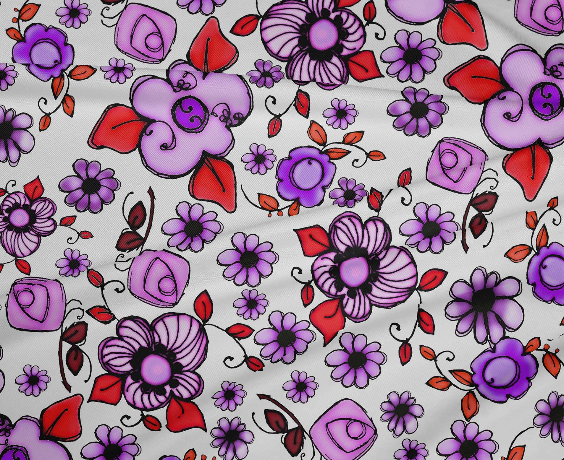 oneOone Polyester Spandex Amethyst Floral Print Fabric - 56 Inch Wide Sewing Material for Dresses, Curtains & DIY Crafts | Premium Stretch Fabric by The Yard