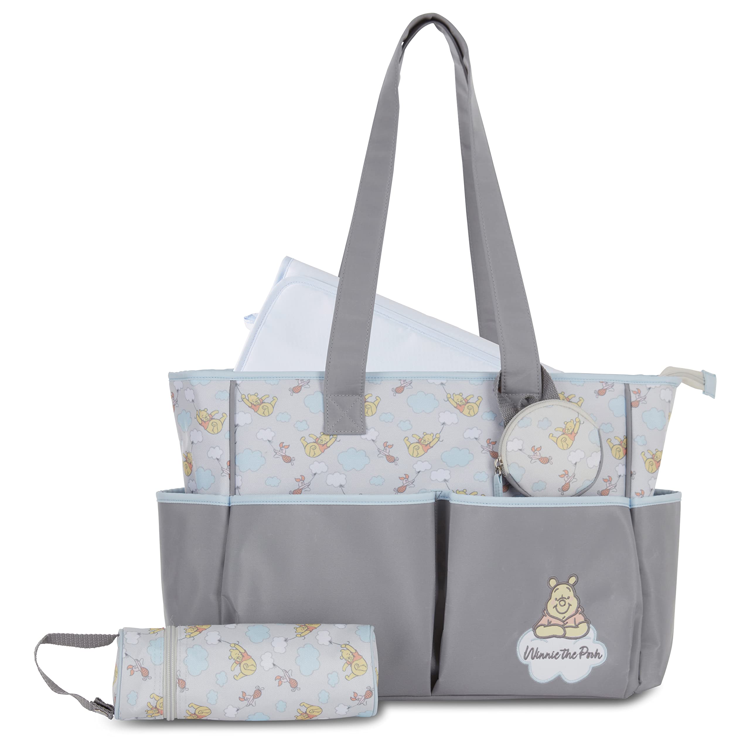 Cudlie Large Winnie The Pooh Print Diaper Bag with Changing Pad - Perfect for Baby Essentials, Travel & On-the-Go Parents