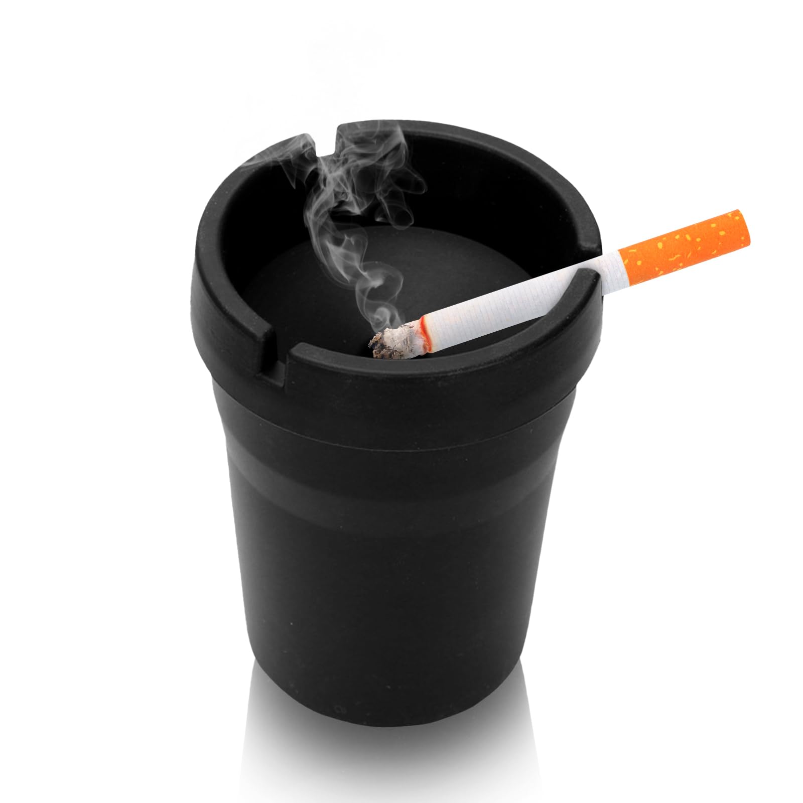 Windproof Smokeless Car Ashtray - Odor-Proof & Self-Extinguishing Mini Trash Can for Car Cup Holders | Portable Auto, Office & Home Use | Perfect for Road Trips & Smoking Areas (Black)