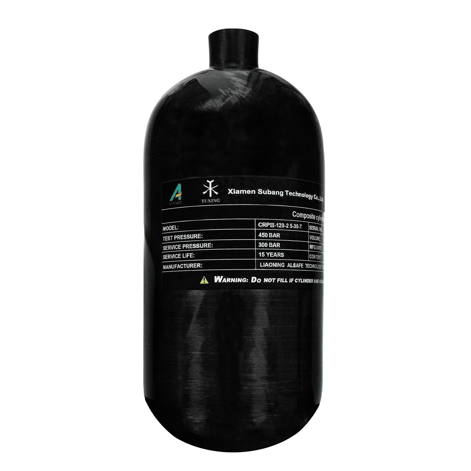 TUXING 4500psi High Pressure Composite Cylinder - 2.5L Carbon Fiber Scuba Diving Tank & PCP Paintball Air Tank (Empty) with M18x1.5 Thread - Perfect for Underwater Exploration, Airgun Refills, and Paintball Adventures