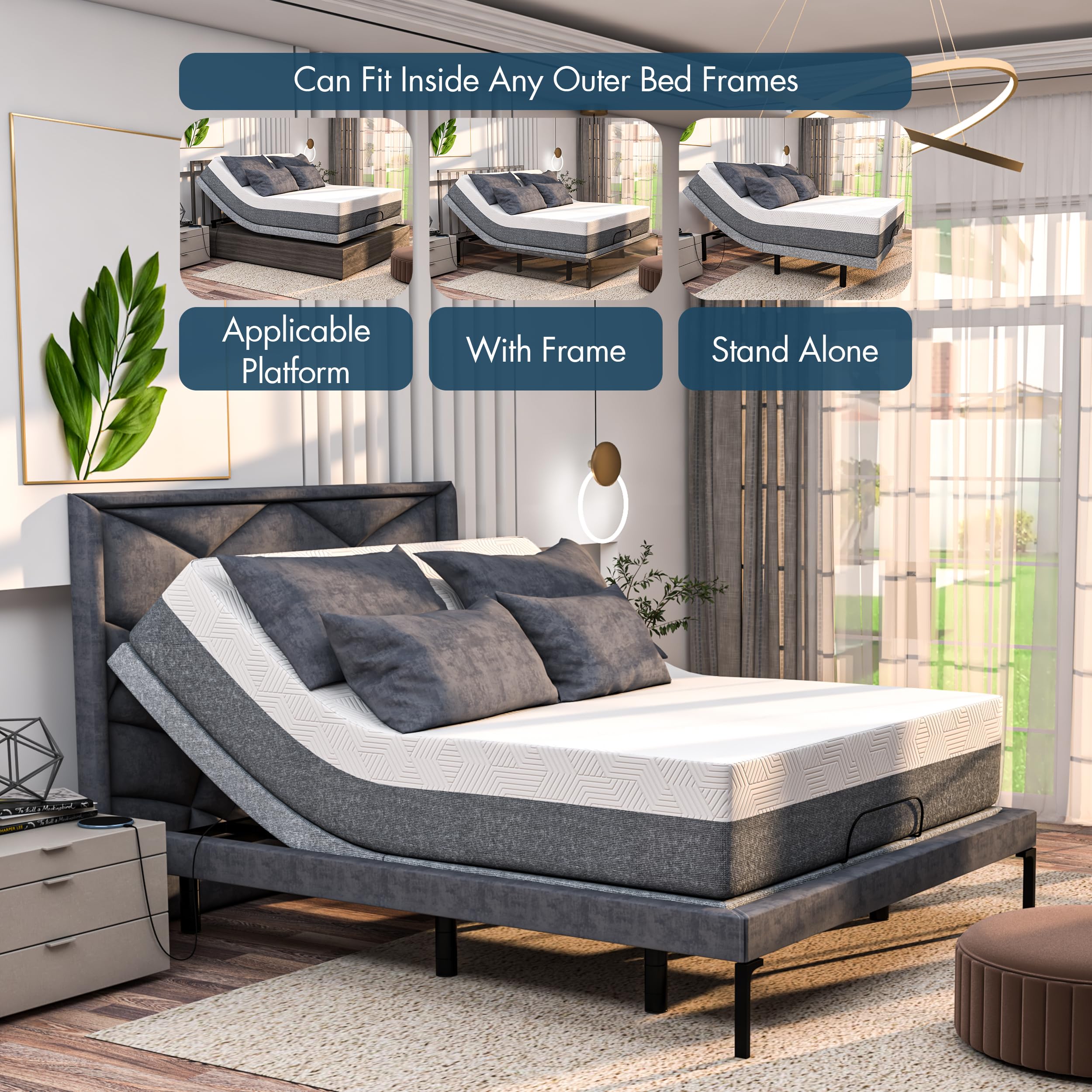 Adjustable Bed Frame with Cooling Gel Mattress & Massage - for Home Comfort & Relaxation