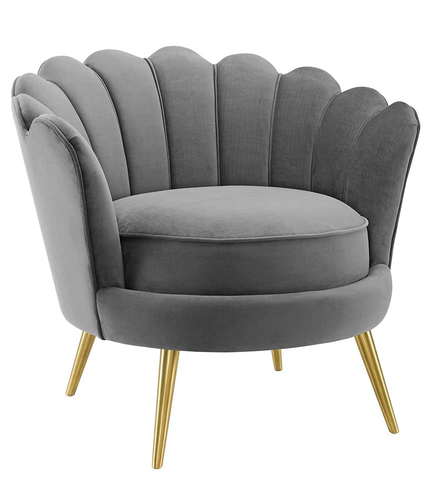 Modway Admire Scalloped Edge Performance Velvet Accent Lounge Arm Chair - Gray Velvet Upholstered Living Room Chair for Home Office, Bedroom & Reading Nook