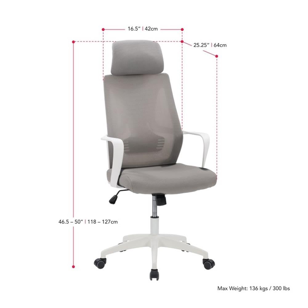 Ergonomic Fabric Mesh Office Chair with Adjustable Height - Gray & White - Perfect for Home Office, Workspace, and Gaming Desks