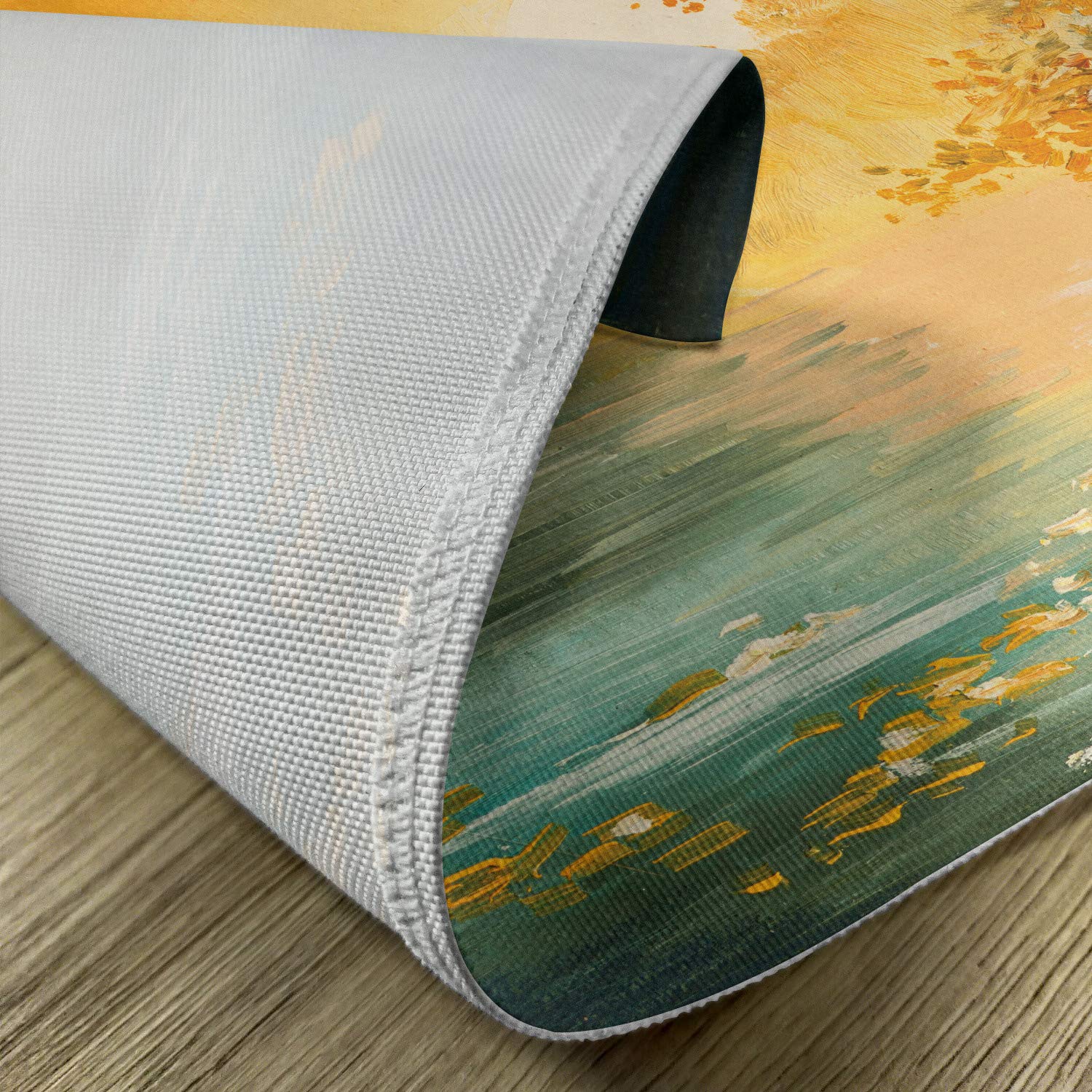 Ambesonne Country Placemats Set of 4 - Fall Lake Sunset Retro Art Fabric Placemats for Dining Table | Washable Kitchen Decor in Green, Orange & Blue | Perfect for Autumn Dinner Parties & Holiday Gatherings