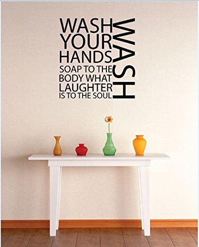 Wash Your Hands Soap To The Body What Laughter Is To The Soul - 20x20 Inch Vinyl Wall Decal Sticker | Motivational Bathroom Quote Art | Peel & Stick Mural for Bedroom, Living Room, Office | 22 Color Options | Perfect for Home Decor & Gift Giving