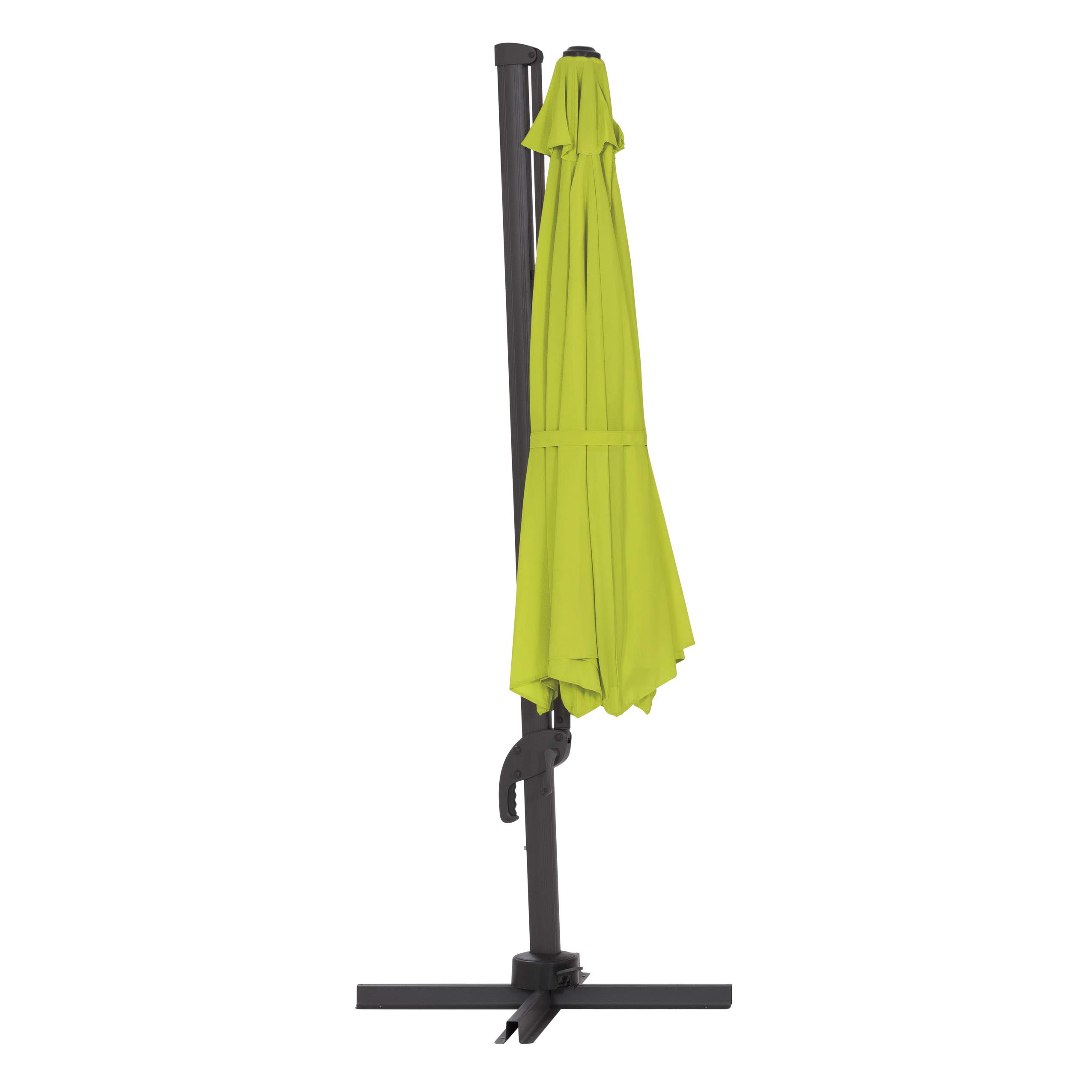 CorLiving Lime Green Fabric 11.5ft Deluxe Offset Patio Umbrella with Base Weights - Outdoor Shade Solution for Poolside, Backyard, and Garden Relaxation