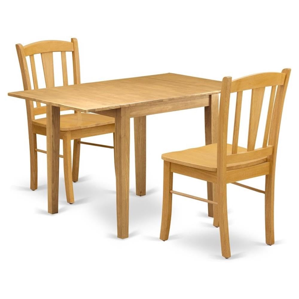 East West Furniture 3-Piece Kitchen Table Set with Drop Leaf - Small Space Dining Table & 2 Chairs, 30x48 Inch, Oak Finish | Perfect for Apartments, Breakfast Nooks & Cozy Dining Areas