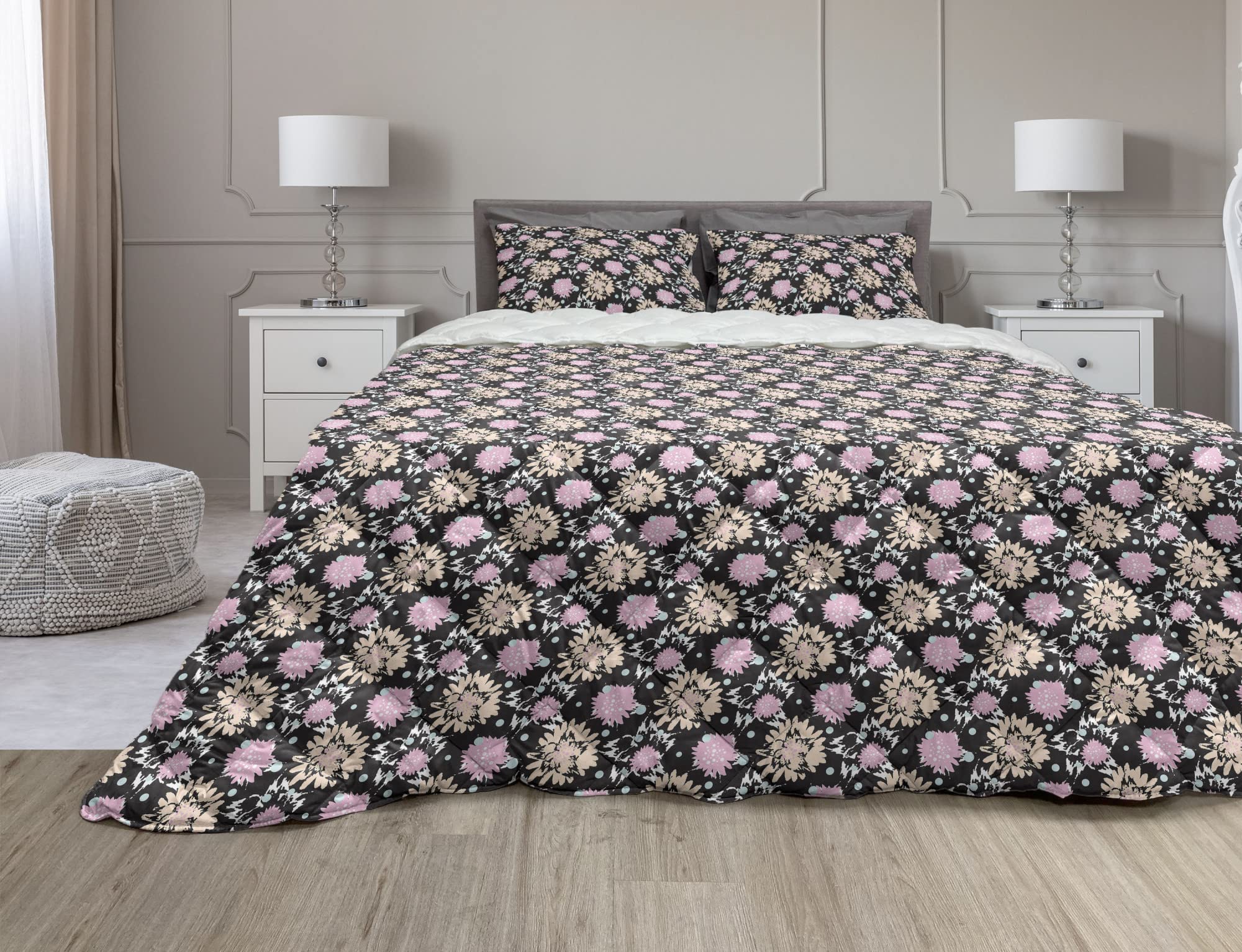 Ambesonne Floral Comforter Set with Sham | Twin XL Size | Microfiber Filling | Peach & Pale Blue Poppy Design | Perfect for Bedroom Decor, Guest Room, or Dorm | 2-Piece Duvet Cover Set with Petal Blossom Pattern
