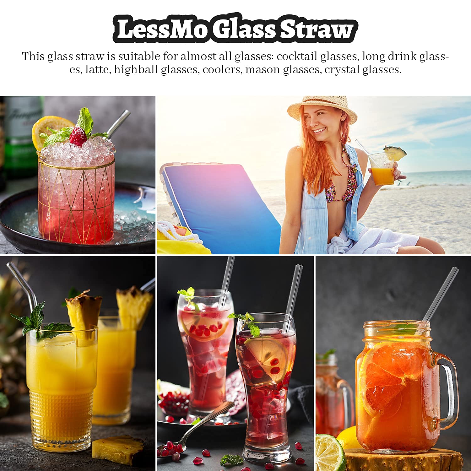 8-Pack Clear Glass Straws 8.5