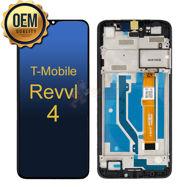 Alcatel T-Mobile Revvl 4 LCD Touch Screen Digitizer Assembly with Frame - Black Replacement Part for Smartphone Repair | Fix Cracked or Unresponsive Screens