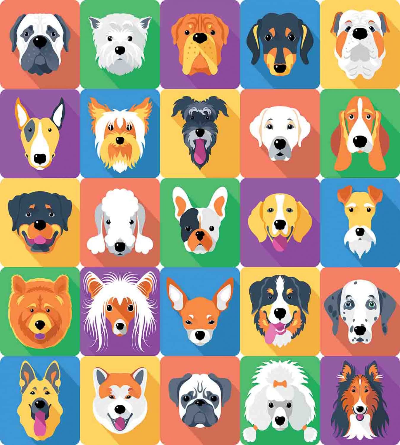 Ambesonne Dog Duvet Cover Set - 2 Pack Twin Size with 2 Pillowcases, Cute Dog Breeds Illustration (Shepherd, Terrier, Labrador) - Purple & Green Pet Lover Bedding for Dog Owners & Animal Enthusiasts - Perfect for Guest Rooms, Kids' Bedrooms & Dog-Themed Decor