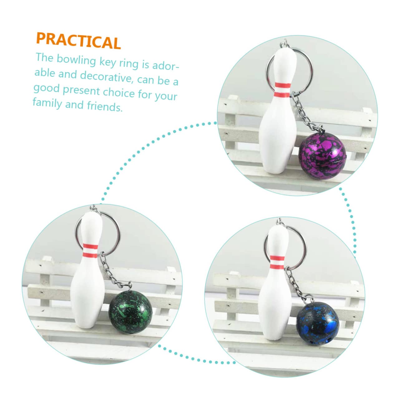 Balacoo 6pcs Bowling Keychain Set - Plastic Bowling Pendant Key Rings for Backpack, Luggage & Keys - Cute Bag Charms for Bowling Fans & Sports Enthusiasts - Perfect for Gifts, Party Favors & Accessories