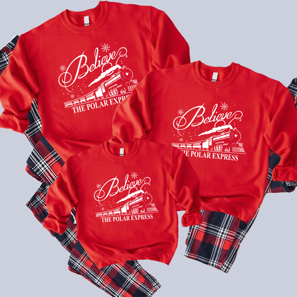 Believe Polar Express Christmas Sweatshirt & Holiday Pajama Set - Cozy Winter Sleepwear for Kids & Adults