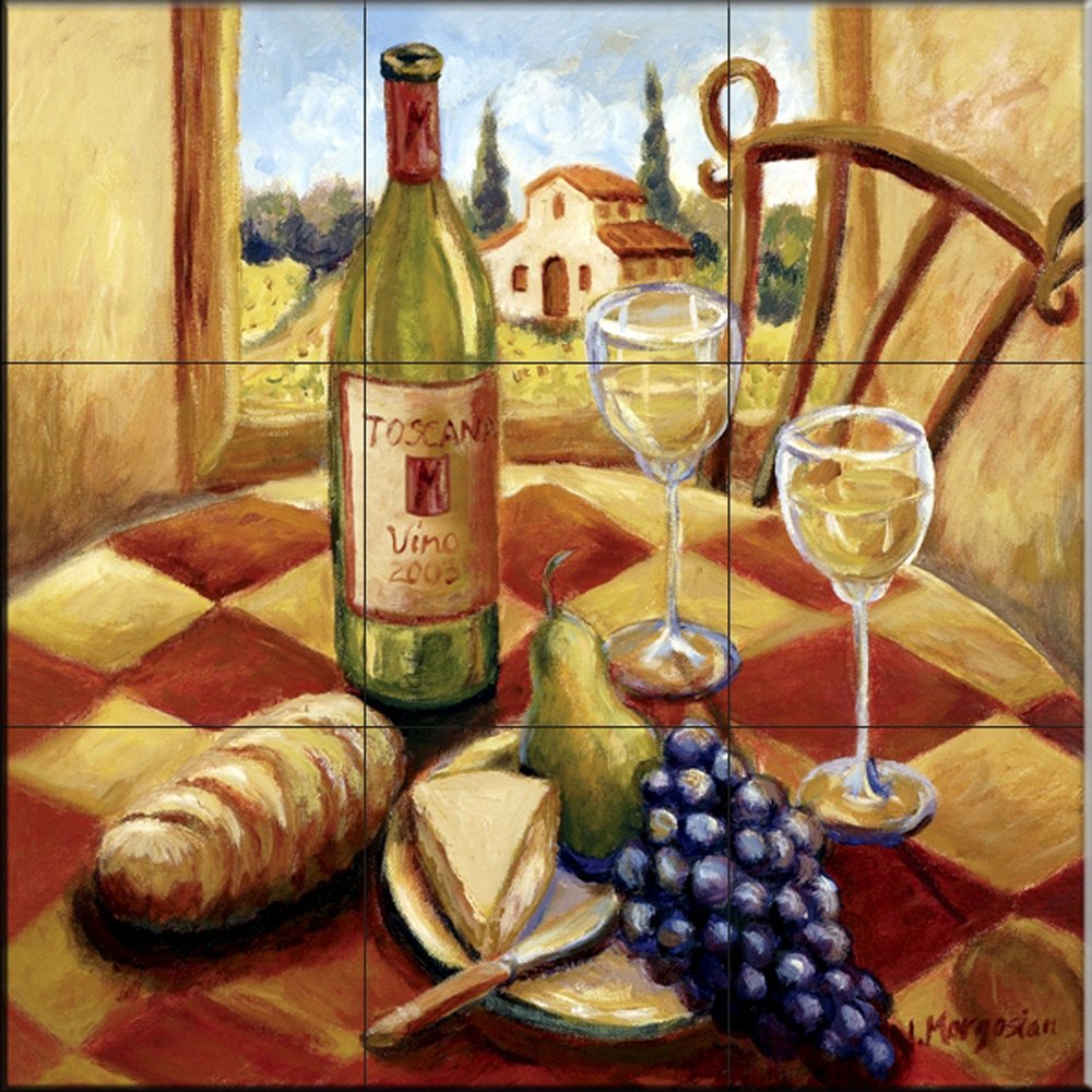 Hand-Painted Tuscan Luncheon I Ceramic Backsplash Tile Mural by Joanne Margosian - Perfect for Kitchen Renovation & Mediterranean Style Home Decor