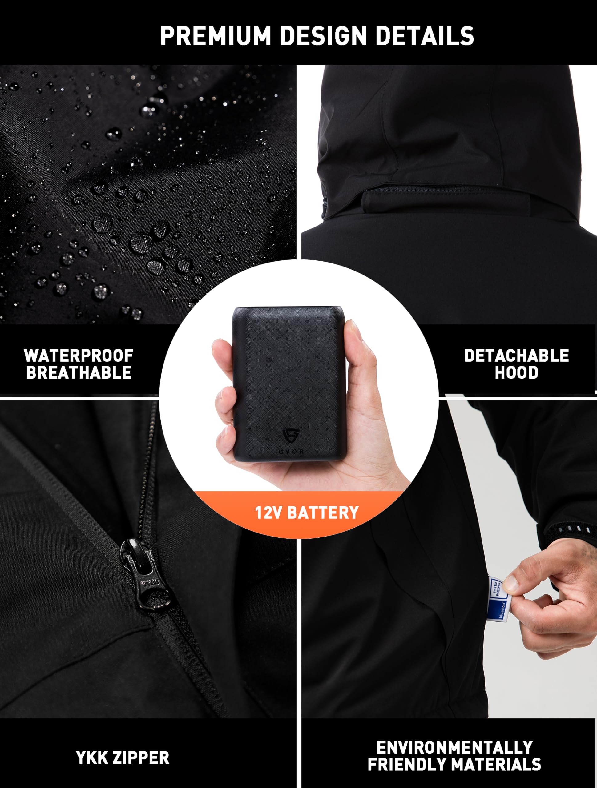 Men's 12V Heated Jacket with Detachable Hood & Battery Pack - Winter Softshell Heated Coat for Outdoor Sports, Hiking, Camping & Cold Weather Activities