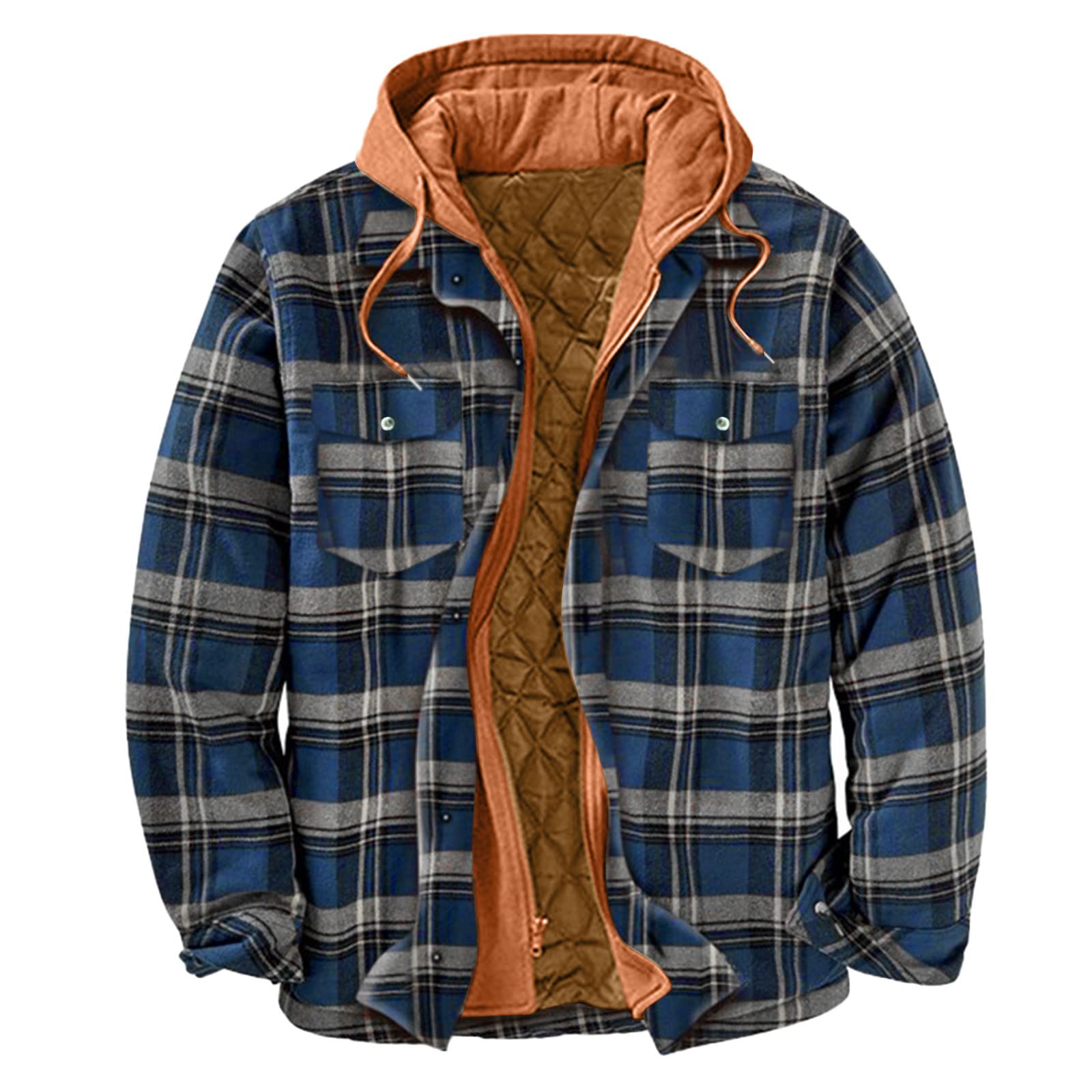 Men's Plaid Lapel Pocket Hooded Padded Shirt Jacket - Winter Warm Loose Fit Vest for Outdoor Hiking & Casual Wear