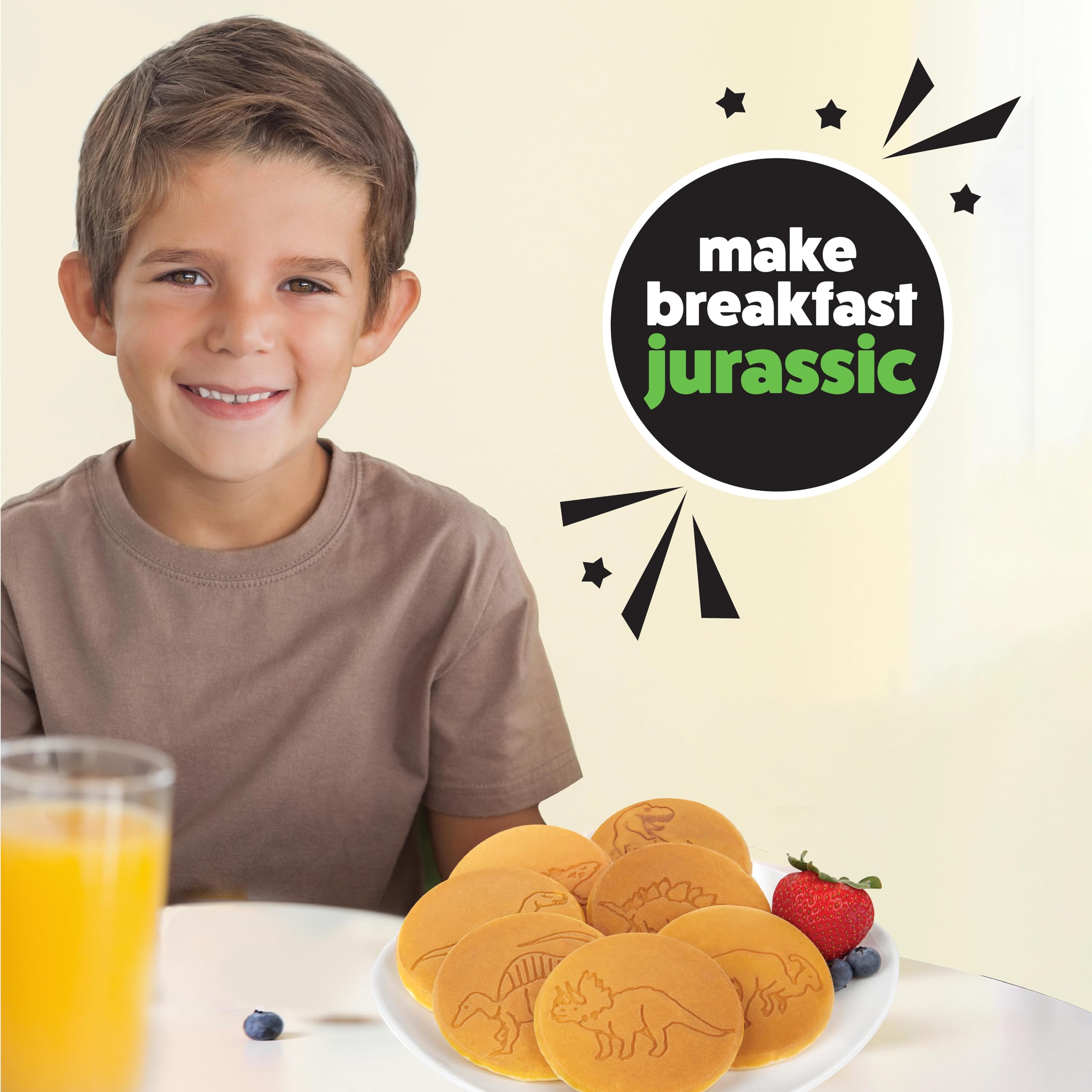 Dino Mini Pancake Pan - Nonstick Stovetop Griddle for Making 7 Unique Dinosaur-Shaped Pancakes | Perfect Kids Breakfast, Brunch & Jurassic-Themed Party Fun | Easy Clean & Long Handle Design | Great Gift for Boys & Dinosaur Lovers