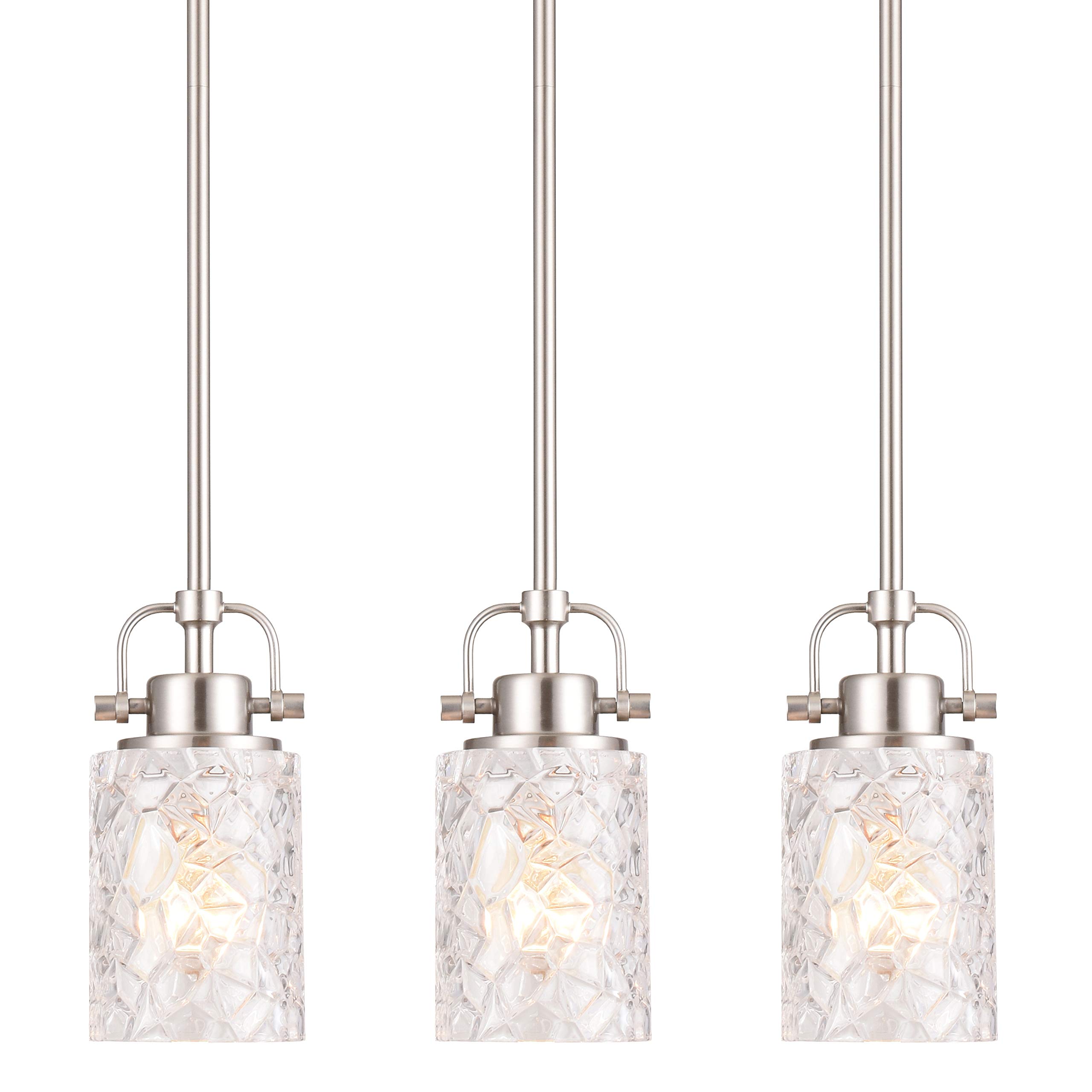 ALICE HOUSE 3 Pack Mini Modern Pendant Lights - Brushed Nickel Glass Hanging Lamp for Kitchen Island, Dining Room & Restaurants - Contemporary Farmhouse Lighting Fixture AL9082-P1 (Set of 3) - Perfect for Home Decor, Cafe Ambiance and Commercial Spaces