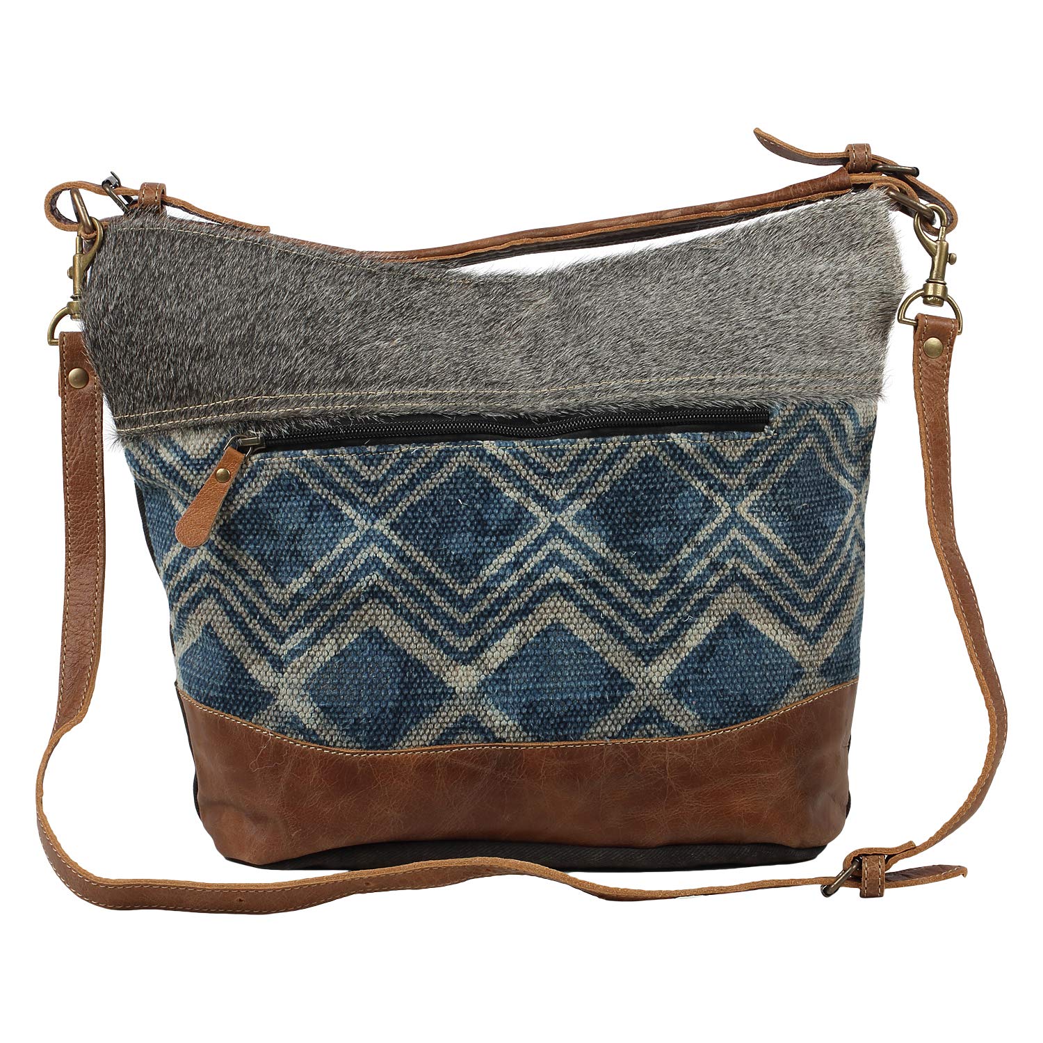 Myra Bag Mid Town Tide Upcycled Canvas & Cowhide Leather Shoulder Bag S-1583 - Stylish Eco-Friendly Crossbody Purse for Women, Perfect for Work, Travel and Everyday Use
