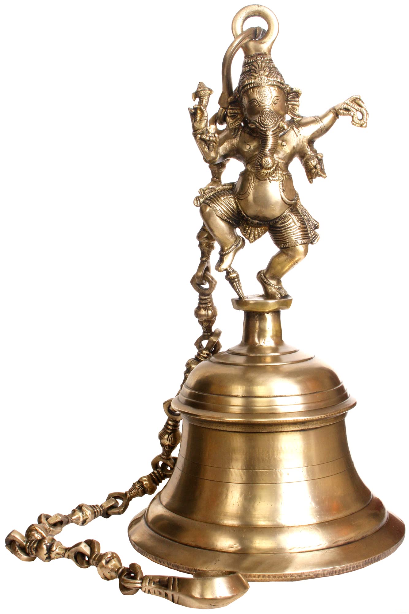 Lucky Ganesha Brass Bell Statue - Handcrafted Hindu God Elephant Deity Home Decor for Good Fortune - Perfect for Pooja Room, Meditation Space & Gift Giving