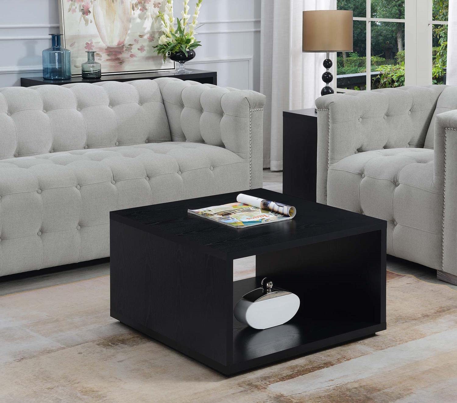 Convenience Concepts Northfield Admiral Square Coffee Table - Black Modern End Table for Living Room, Sofa & Lounge Furniture - Perfect for Home Decor & Entertainment Spaces