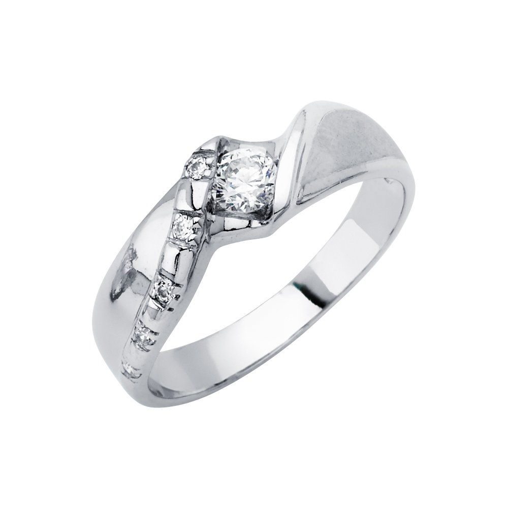 14K White Gold Men's Cubic Zirconia Wedding Ring Set - FB Jewels CZ Anniversary Band for Him, Trio Ring Set for Engagement, Proposal, and Special Occasions