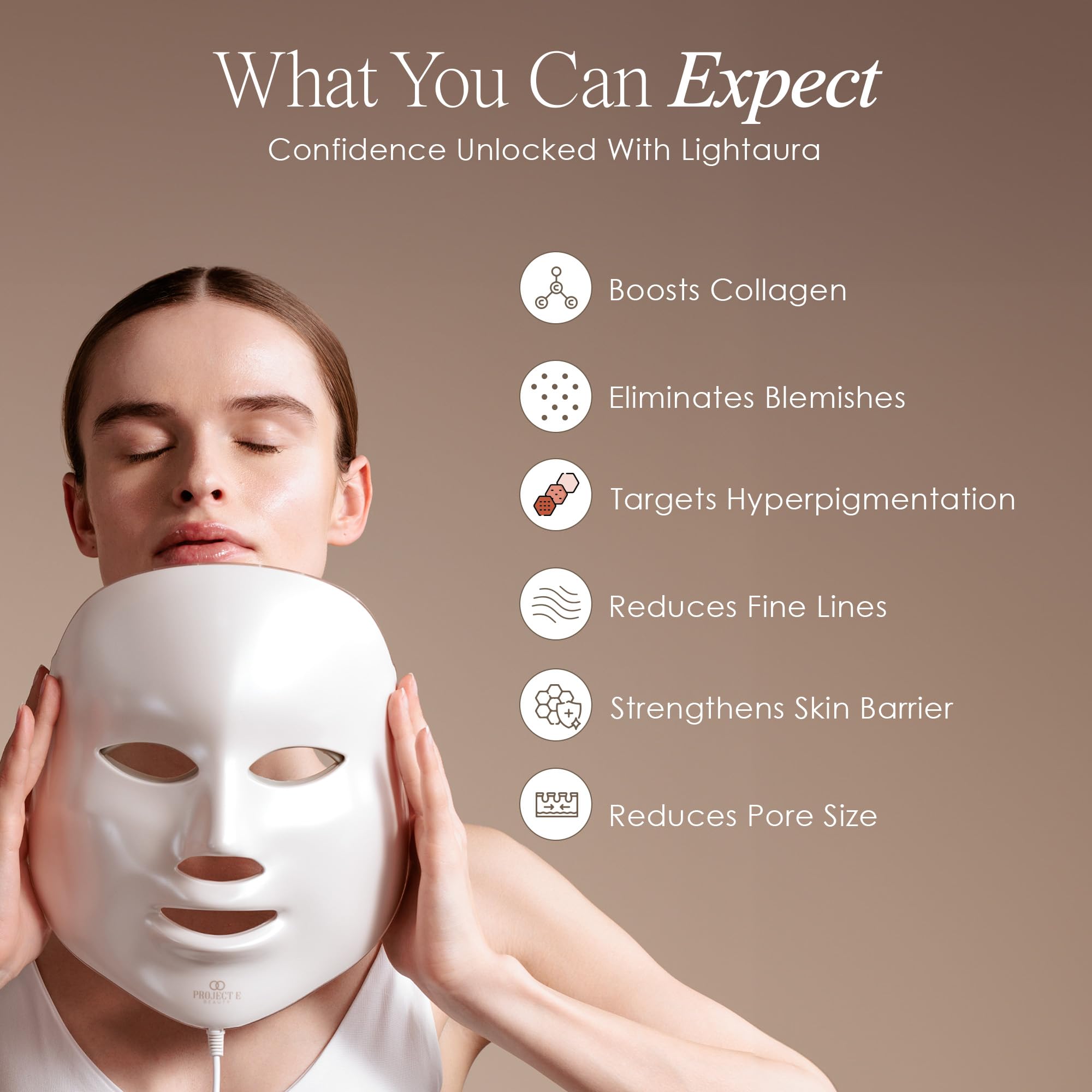 Project E Beauty LightAura LED Face Mask - 7 Color Light Therapy for Anti-Aging, Skin Tightening & Wrinkle Reduction | Brightens Skin, Boosts Collagen & Calms Inflammation | At-Home Facial Skincare Treatment for Spa-Like Results