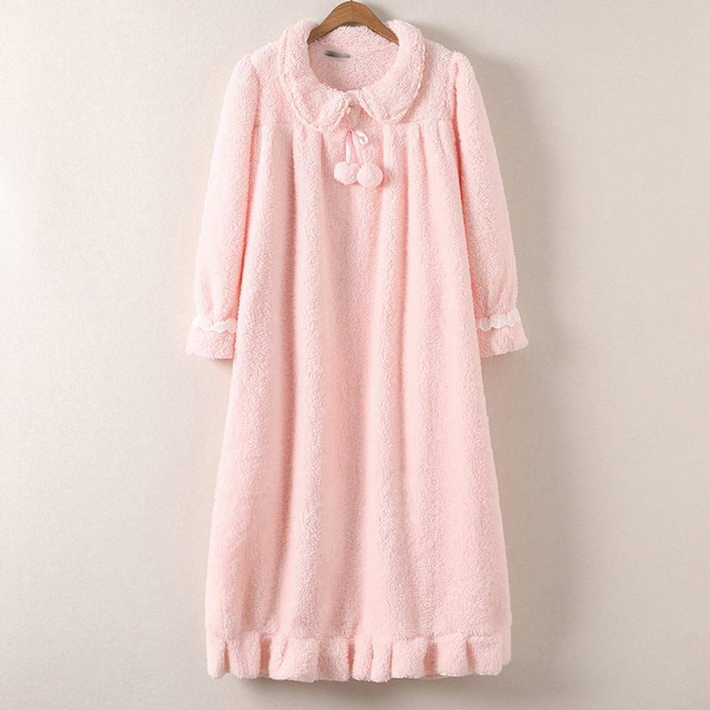 Women's Winter Pink Flannel Sleepwear - Cozy Long Sleeve Nightgown, Soft Lounge Dress, Plus Size Robe (X-Large) for Relaxing at Home & Bedtime Comfort