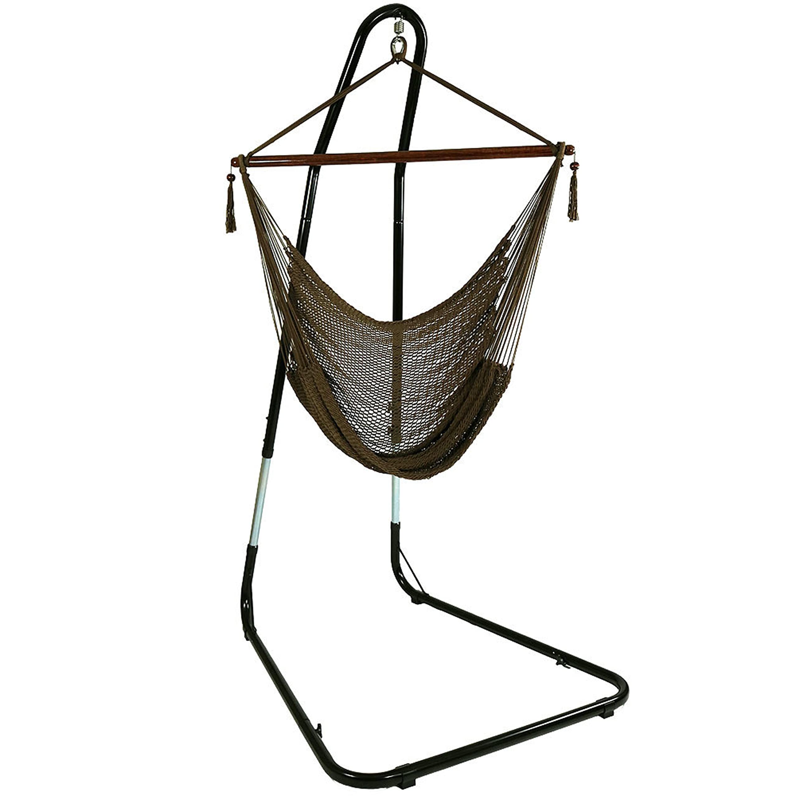 Sunnydaze Caribbean-Style Hanging Rope Hammock Chair Swing with Adjustable Stand - 300 lb Weight Capacity - Mocha Brown - Perfect for Patio, Backyard, Garden & Indoor Relaxation