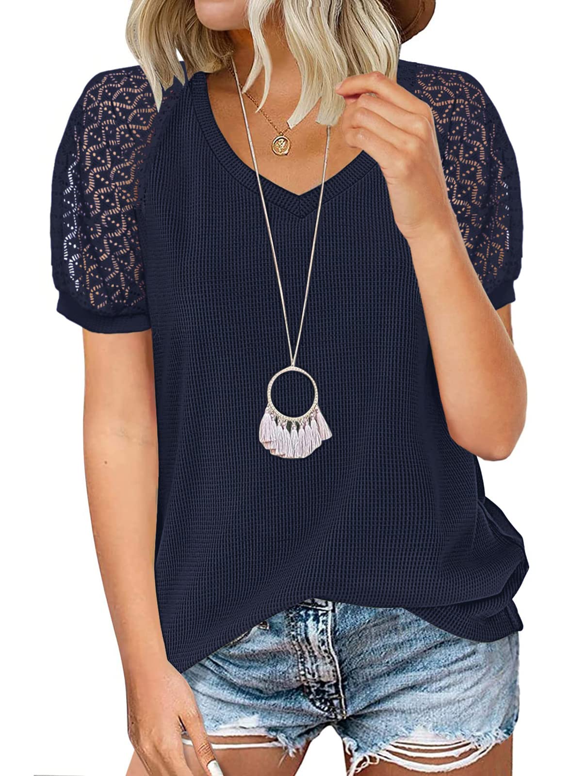 Elegant Women's Lace Long Sleeve Blouse - Fall Fashion Loose Fit Casual T-Shirt Top for Everyday Wear | Perfect for Office, Date Night & Autumn Outings