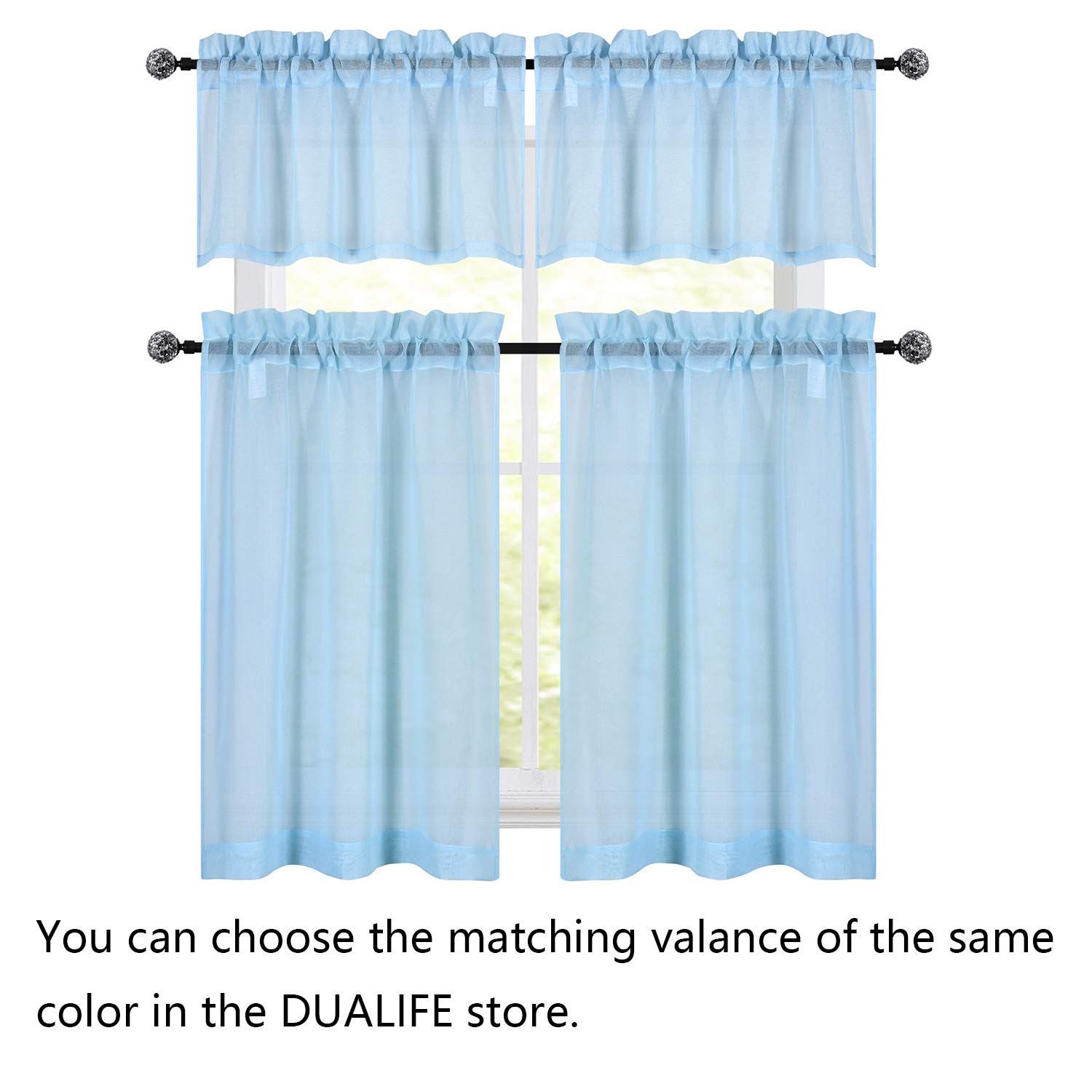 Baby Blue Short Sheer Kitchen Curtains 36 Inch - Semi-Sheer Tier Cafe Curtains with Rod Pocket, Linen Look Window Drapes for Privacy - Perfect for Basement, Bathroom & Small Windows (34x36 Inches) - Ideal for Kitchens, Breakfast Nooks & Cozy Home Decor