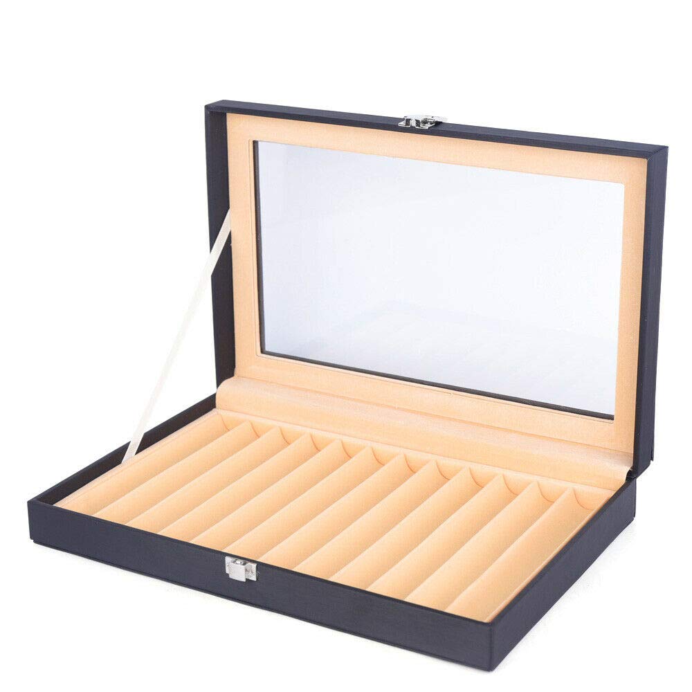 LYNICESHOP 12-Slot Leather Pen Display Box with Glass Window & Metal Clasp - Large 1-Layer Pen Organizer Case for Fountain Pens, Collectibles & Stationery - Perfect for Office, School & Gift Giving