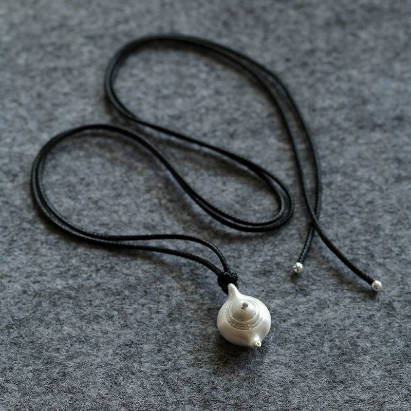 Elegant Brushed Silver Teapot Pendant Necklace with Adjustable Black Cord - Perfect for Tea Lovers, Boho Fashion & Unique Gift Giving
