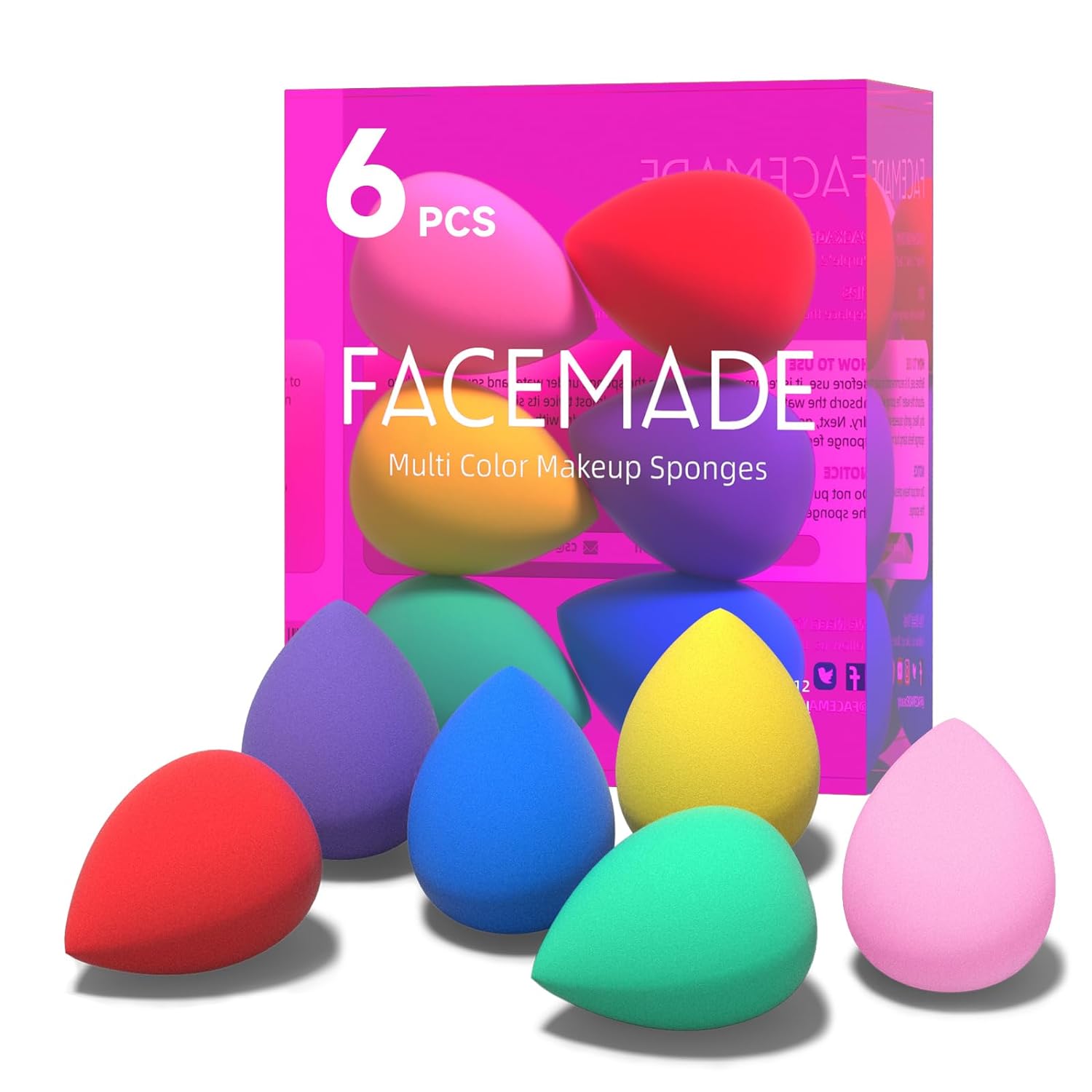 FACEMADE 6 Pcs Makeup Sponges Set - Latex Free Beauty Blenders for Liquid Foundation & Concealer - Multiple Colors - Perfect for Flawless Makeup Application & Blending