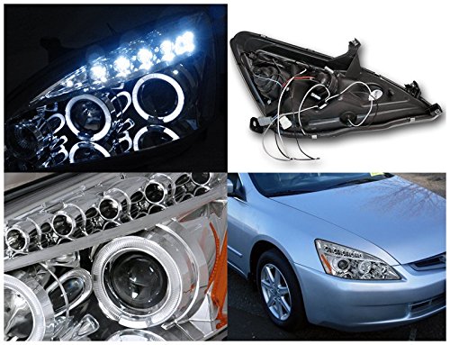 Halo LED Projector Headlights Chrome for 2003-2007 Honda Accord - High Performance Car Lighting for Night Driving & Custom Styling
