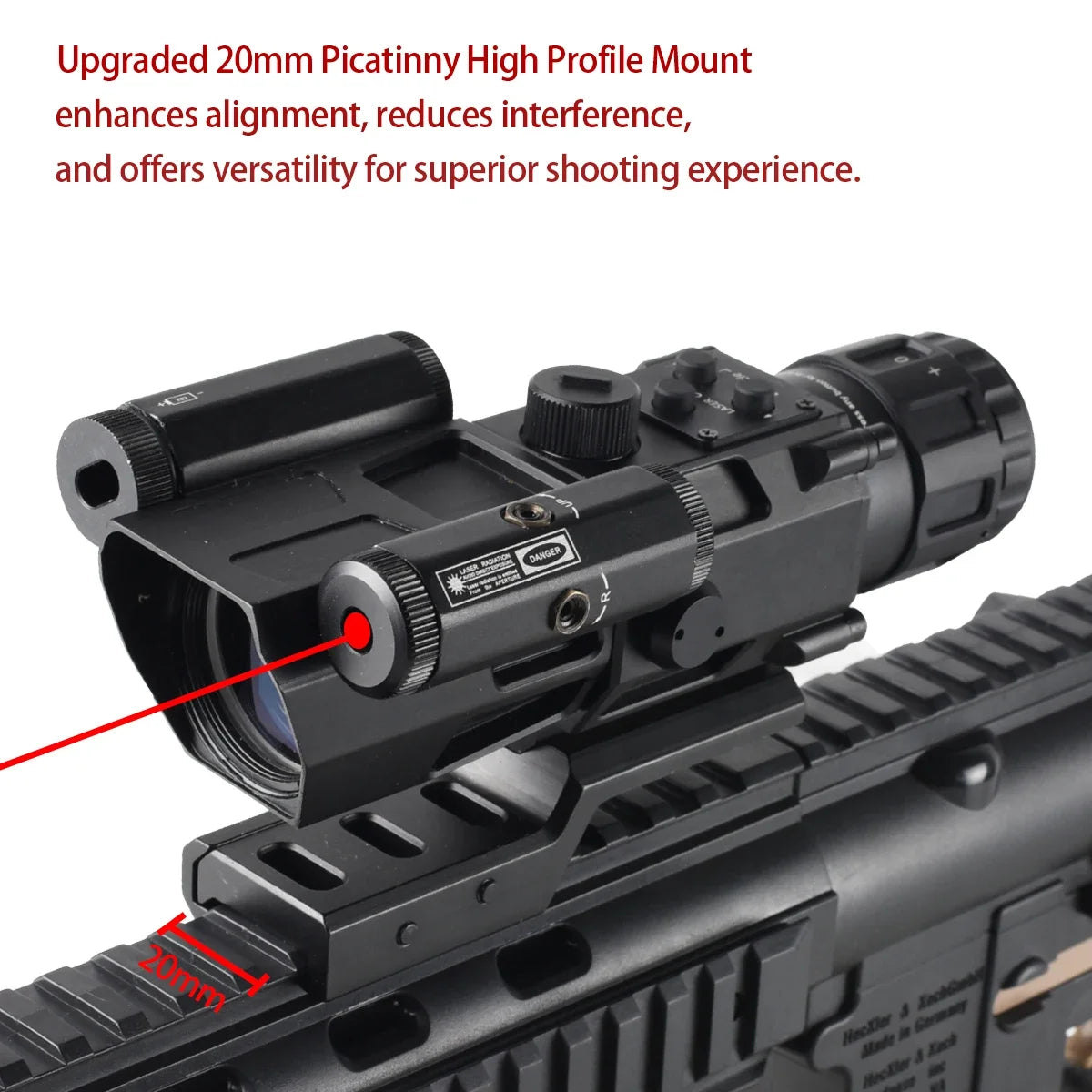 4X32 Tactical Prism Scope with Red Laser - Reflex Optical Rifle Sight for Hunting, Airsoft & Crossbow | Durable Short Riflescope for Outdoor Shooting & Tactical Use