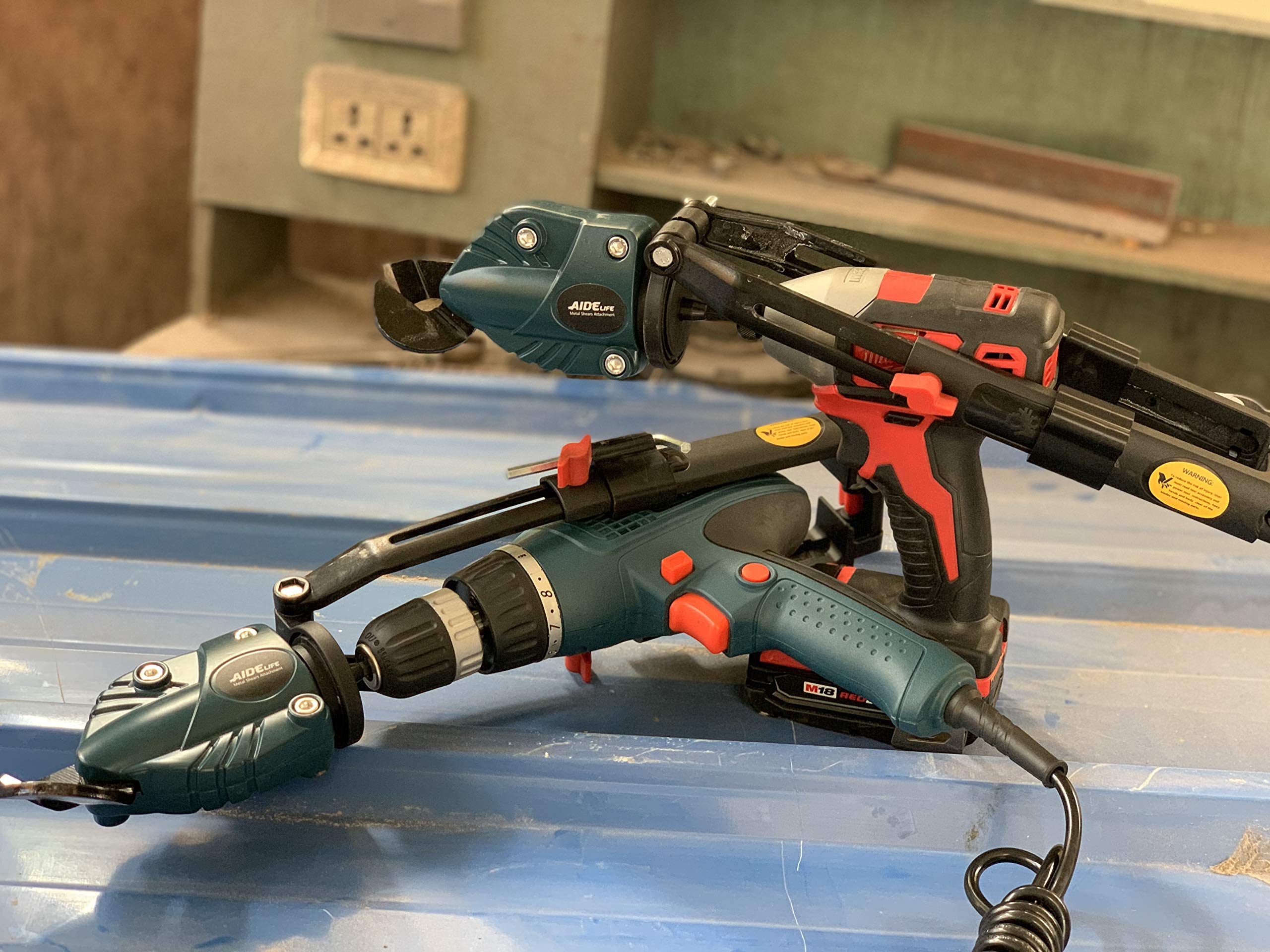 **Heavy-Duty Metal Shears Attachment for Cordless Drill & Impact Driver – Perfect for Cutting Sheet Metal, Roofing, and DIY Projects**