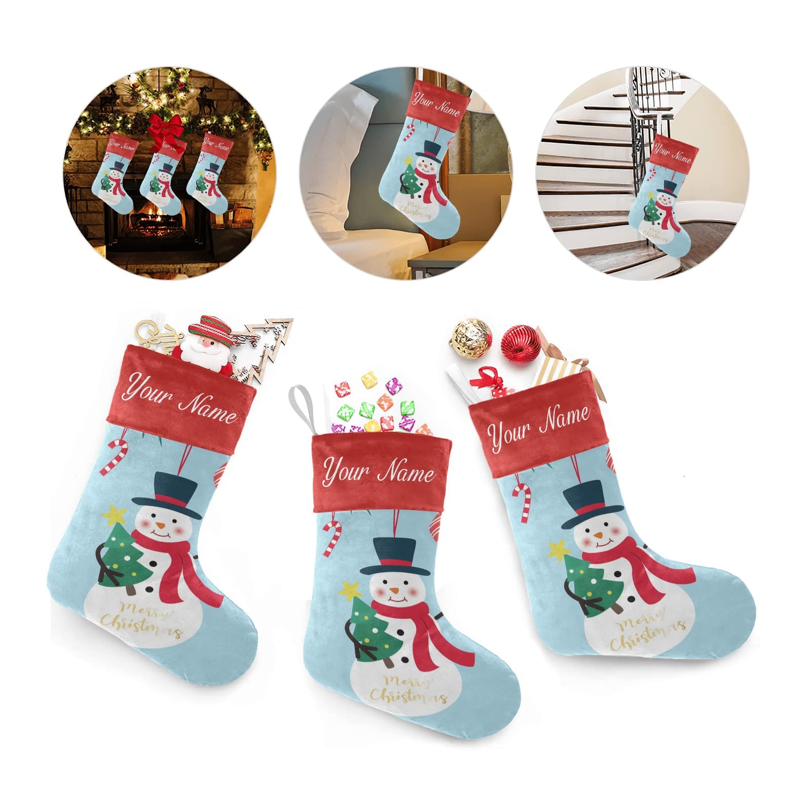 Personalized Snowman Christmas Stockings for Pets - Custom Name Dog Xmas Socks Gift (17.52 x 7.87 Inch) - Perfect for Holiday Decor & Pet Christmas Presents