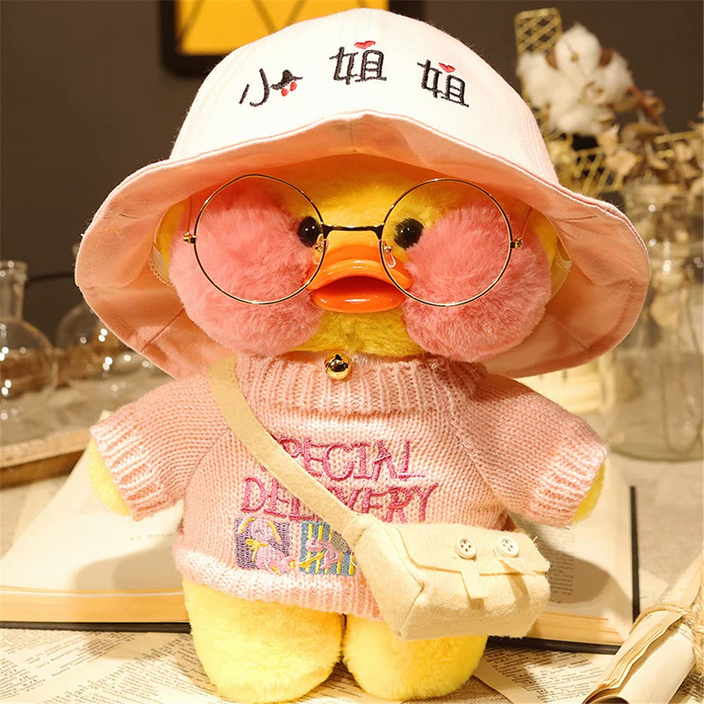 **HBJCGS 12in Cute Duck Plush Stuffed Animal Toy - Soft Huggable DIY Plushie for Kids & Girls with Hat & Costume - Perfect Gift for Birthday, Christmas, Easter - Great for Cuddling, Nursery Decor, Playtime (White-Pink, 30cm)**