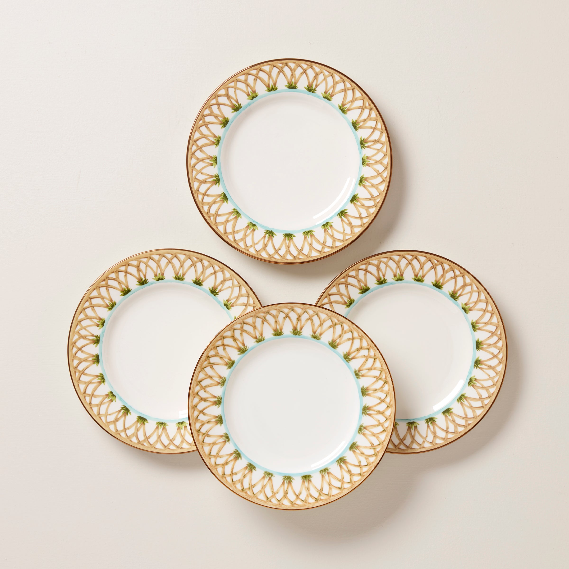 British Colonial Style Bamboo Accent Plates Set of 4 - Elegant Dinnerware for Tropical Themed Parties, Beach Weddings & Coastal Home Decor