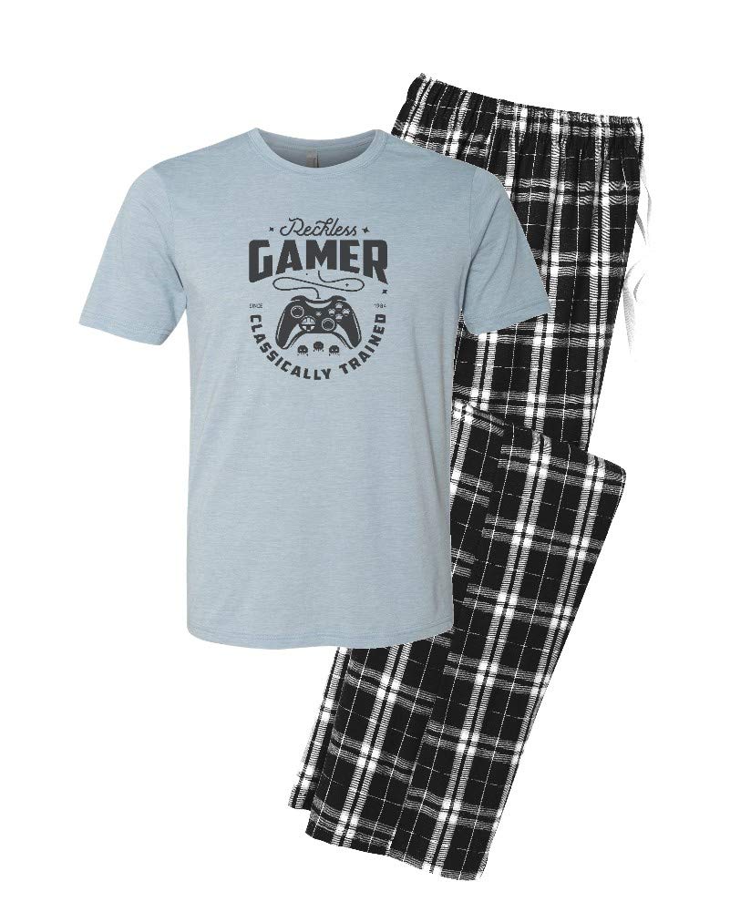 Reckless Gamer Classic Men's Pajama Set - Retro Video Game Themed Sleepwear for Men - Comfortable Lounge Pajamas for Gaming, Relaxing & Gift Giving