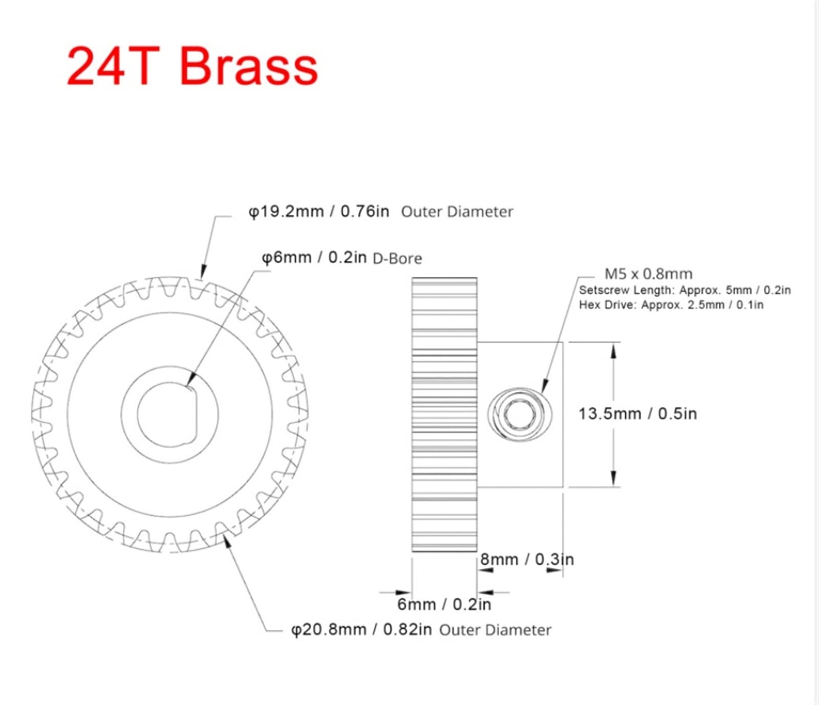 Brass Miter Gears 1pc - 0.8 Module 15T 20T 24T 30T Steel Pinion Spur Gear with 6mm Inner Hole - Perfect for RC Cars, Robotics, and DIY Steering Mechanisms (24 Teeth, Brass)