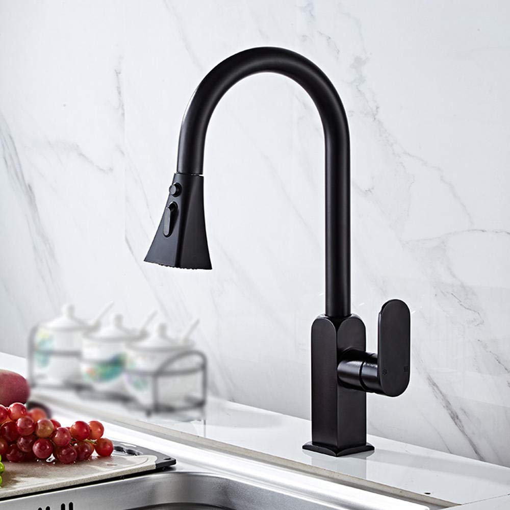 Black Kitchen Faucet with Pull Down Sprayer - 360° Swivel, Hot & Cold Water, Telescopic Design - Perfect for Modern Sinks, Dishwashing, and Food Prep